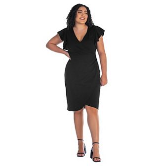 Plus Size 24Seven Comfort Apparel Ruffle Sleeve Knee Length Dress