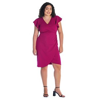 Plus Size 24Seven Comfort Apparel Ruffle Sleeve Knee Length Dress