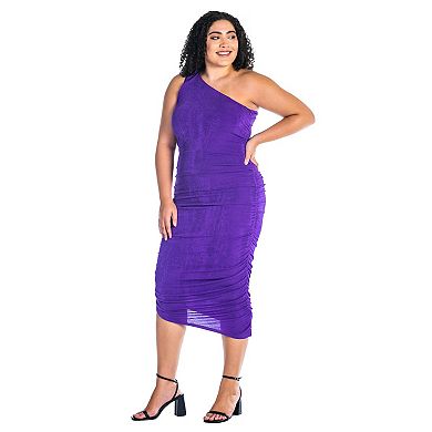 Plus Size 24Seven Comfort Apparel One-Shoulder Ruched Bodycon Dress