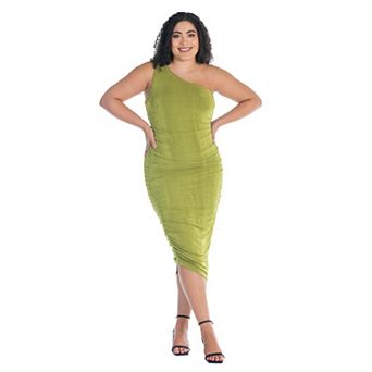 Plus Size 24Seven Comfort Apparel One-Shoulder Ruched Bodycon Dress