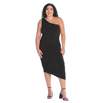 Plus Size 24Seven Comfort Apparel One-Shoulder Ruched Bodycon Dress