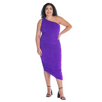 Plus Size 24Seven Comfort Apparel One-Shoulder Ruched Bodycon Dress