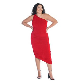 Plus Size 24Seven Comfort Apparel One-Shoulder Ruched Bodycon Dress