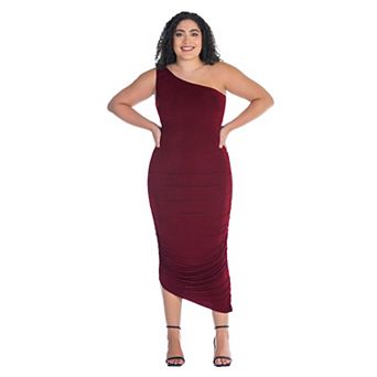 Plus Size 24Seven Comfort Apparel One-Shoulder Ruched Bodycon Dress