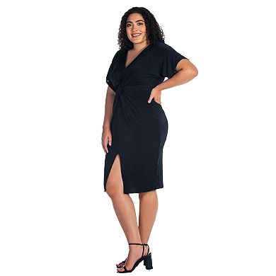 Plus Size 24Seven Comfort Short Sleeve V-Neck Twist Front Split-Hem Dress