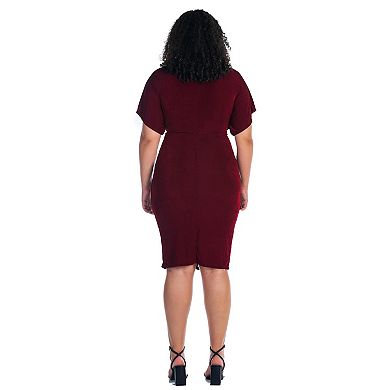 Plus Size 24Seven Comfort Apparel Short Sleeve V-Neck Twist Front Split-Hem Dress