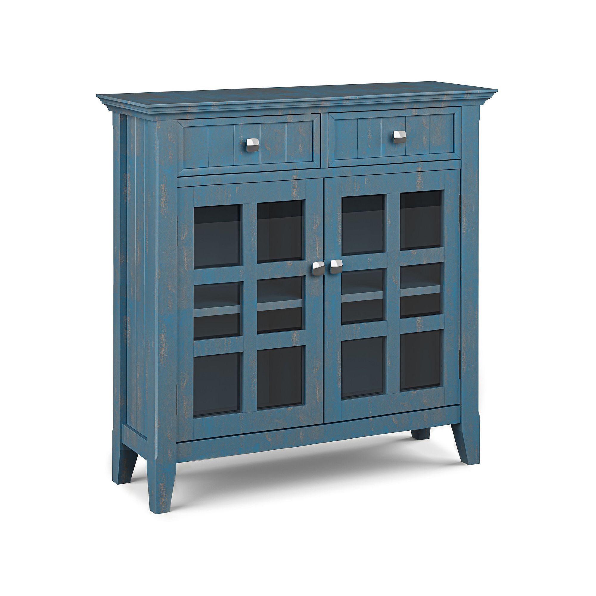 Simpli Home Acadian Distressed Entryway Storage Cabinet, Distressed Coastal