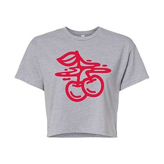 Juniors' Bold Cherries Cropped Tee