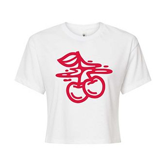Juniors' Bold Cherries Cropped Tee