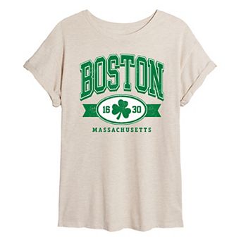 Juniors' Boston Clover Oversized Tee