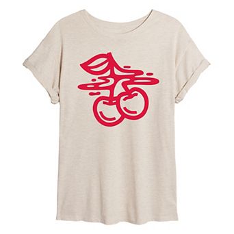 Juniors' Bold Cherries Oversized Tee
