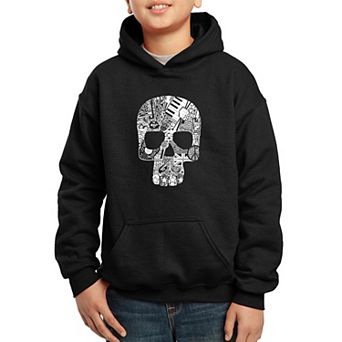Rock n Roll Skull - Boy's Word Art Hooded Sweatshirt