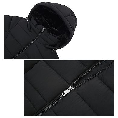Women's Rokka&rolla Long Heavyweight Puffer Jacket With Fleece-lined Hood