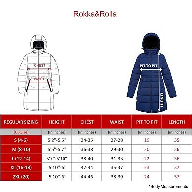 Women's Rokka&Rolla Long Heavyweight Puffer Jacket with Fleece-Lined Hood