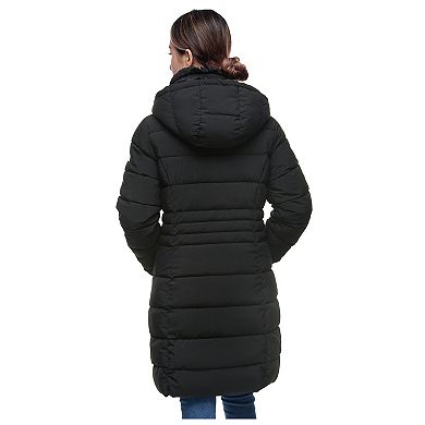 Women's Rokka&rolla Long Heavyweight Puffer Jacket With Fleece-lined Hood