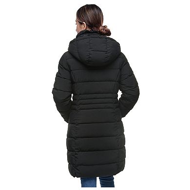 Women's Rokka&Rolla Long Heavyweight Puffer Jacket with Fleece-Lined Hood