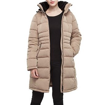 Women's Rokka&rolla Long Heavyweight Puffer Jacket With Fleece-lined Hood