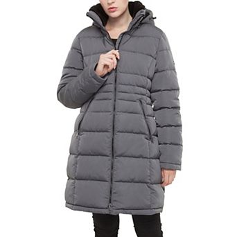 Women's Rokka&rolla Long Heavyweight Puffer Jacket With Fleece-lined Hood