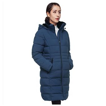 Women's Rokka&rolla Long Heavyweight Puffer Jacket With Fleece-lined Hood