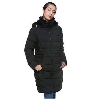 Women's Rokka&rolla Long Heavyweight Puffer Jacket With Fleece-lined Hood