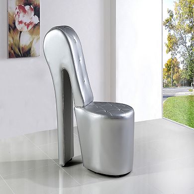 Best Master Furniture Jackson Silver Faux Leather High Heel Shoe Chair