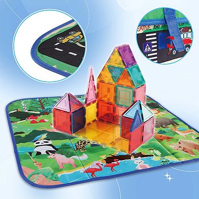 PicassoTiles 2PK Storage Bin Toy Box & Playmat, Car and Animal Theme