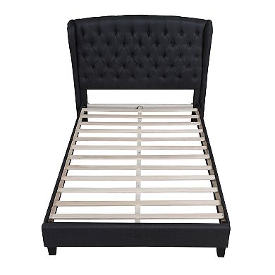 Best Master Frances Solid Wood/Fabric Upholstery Queen Platform Bed