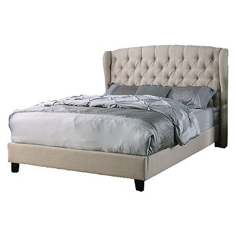 Best Master Frances Solid Wood/Fabric Upholstery Queen Platform Bed