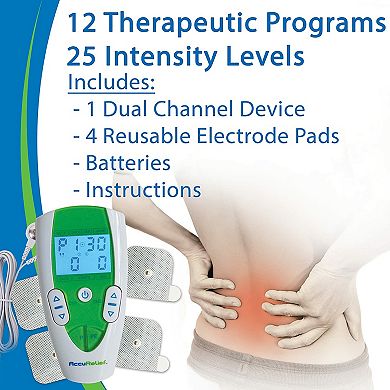 AccuRelief TENS Unit Pain Relief System - Muscle Stimulator For Pain Relief From Back Pain, Neck Pain, And Other Body Pains - Clinical Strength OTC Approved