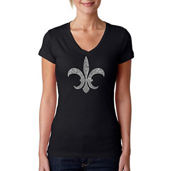 Fleur De Lis - Popular Louisiana Cities - Women's Word Art V-Neck T-Shirt