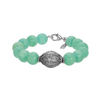 Symbols Of Faith Silver Tone Round Semi-Precious Bead Hail Mary Prayer Bracelet