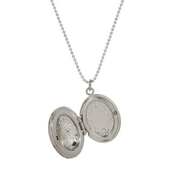 Symbols Of Faith Crystal Oval Cross Locket Pendant Necklace