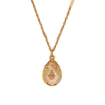 Symbols Of Faith Gold Tone Crystal Oval Drop Cross Necklace