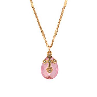 Symbols Of Faith Gold Tone Crystal Oval Drop Cross Necklace