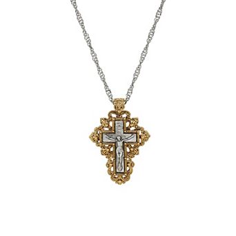 Symbols Of Faith Two-Tone Crucifix Pendant Necklace