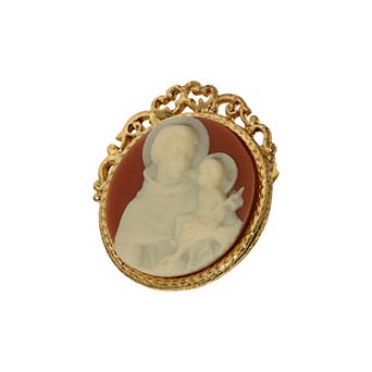 Symbols Of Faith Gold Tone St. Anthony Round Cameo Brooch