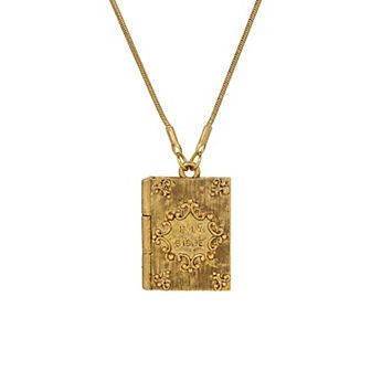 Symbols Of Faith Gold Tone Psalm 23:4 Bible Locket Pendant Necklace