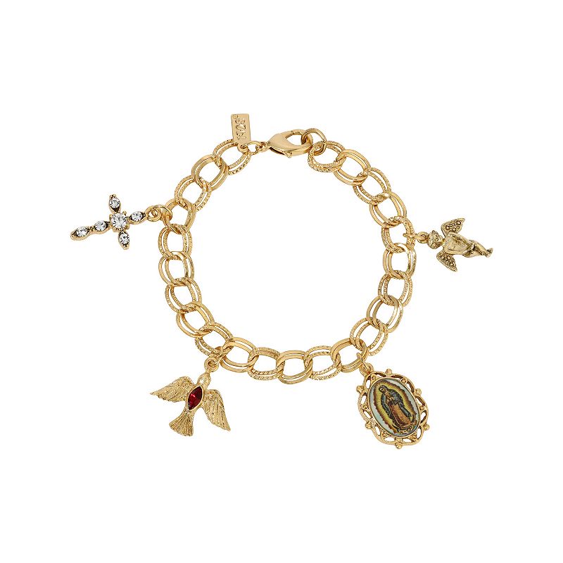 Symbols Of Faith Gold Tone Crystal Our Lady Of Guadalupe Charm Bracelet, Women's, Yellow