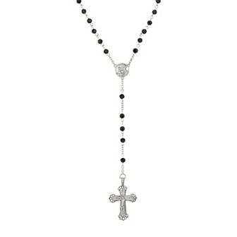 Symbols of Faith Pewter & Black Bead Mother Mary Rosary