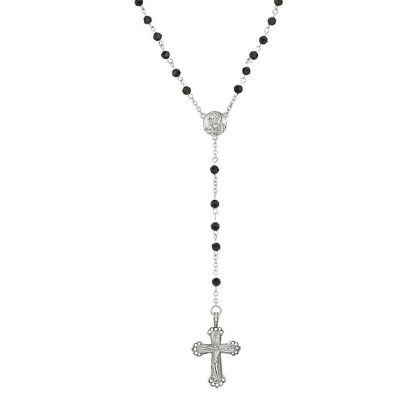 Symbols of Faith Pewter & Black Bead Mother Mary Rosary