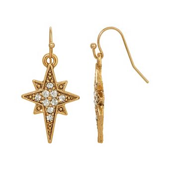 Symbols Of Faith Gold Tone Crystal Star Of Bethlehem Drop Earrings