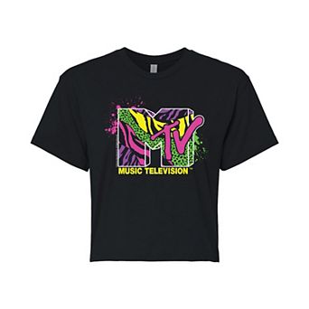 Juniors' MTV Neon Animal Print Cropped Tee