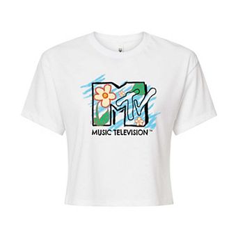 Juniors' MTV Flowers Sketch Cropped Tee