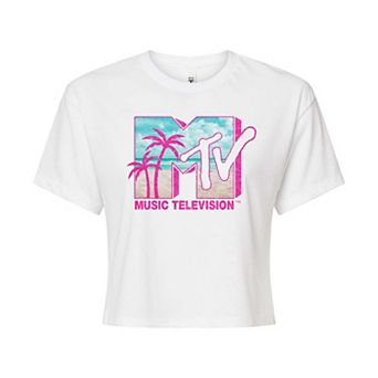 Juniors' MTV Beach and Palm Trees Cropped Tee