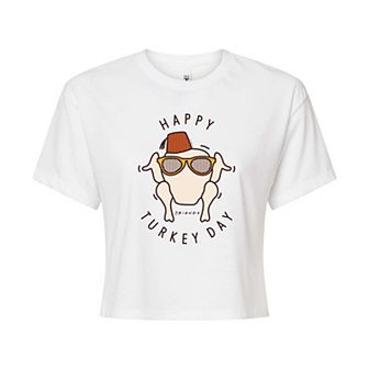 Juniors' Friends Happy Turkey Day Cropped Tee