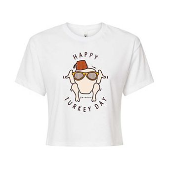 Juniors' Friends Happy Turkey Day Cropped Tee