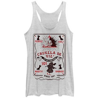 Disney Villains 101 Dalmatians Cruella De Vil Fierce Evil Nasty Savage Juniors' Tri-Blend Racerback Tank Top