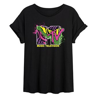 Juniors' MTV Neon Animal Print Oversized Tee