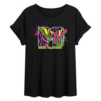 Juniors' MTV Neon Animal Print Oversized Tee
