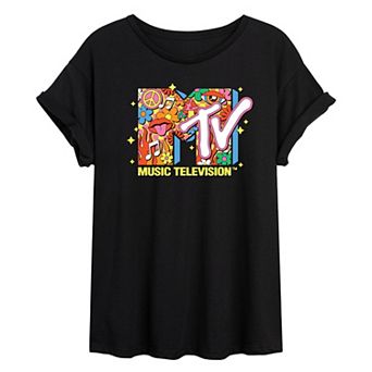 Juniors' MTV Retro Collage Oversized Tee